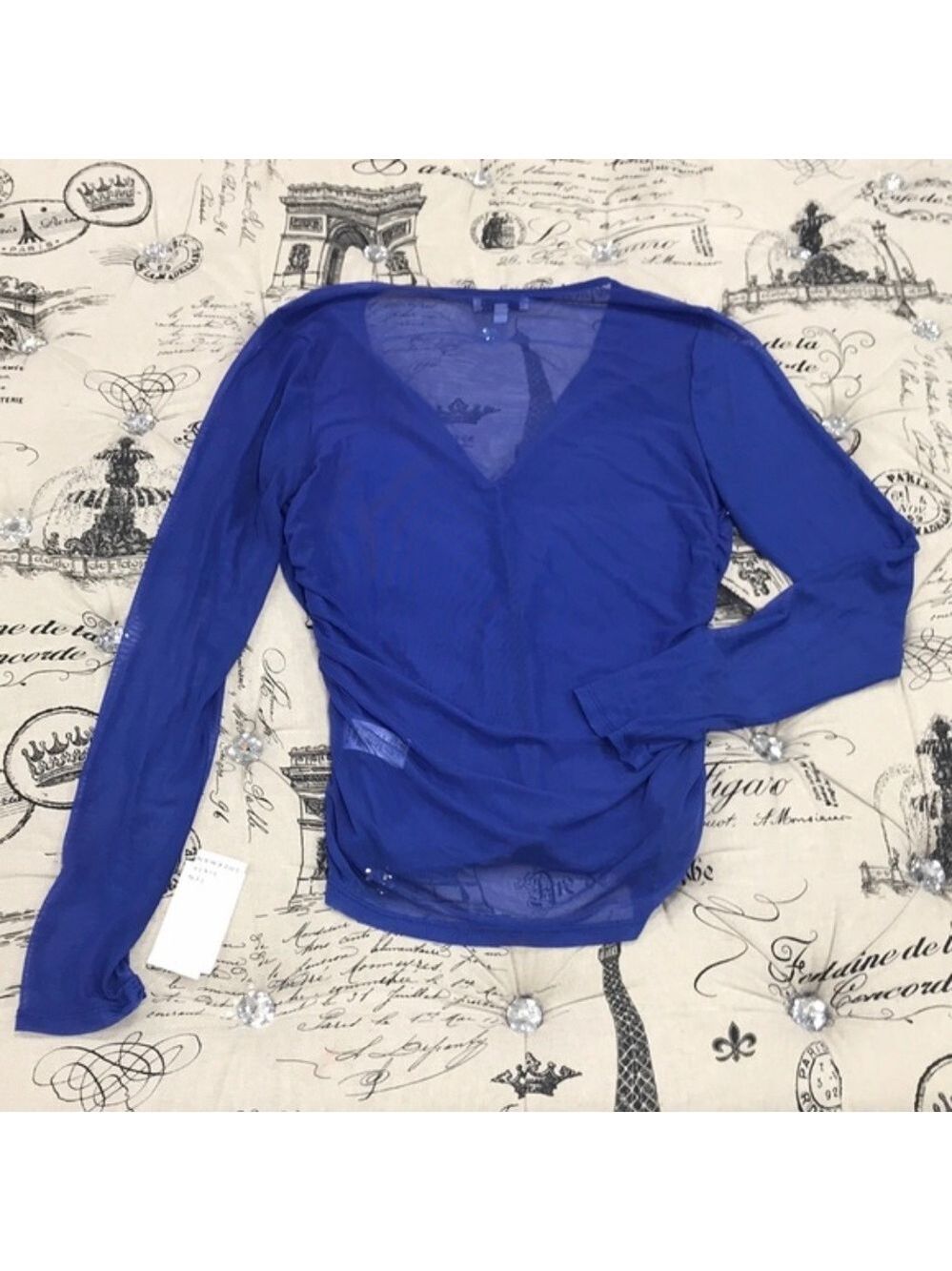 Ten Sixty Sherman Mesh Solid Print Ruched Top - Picture 6 of 7